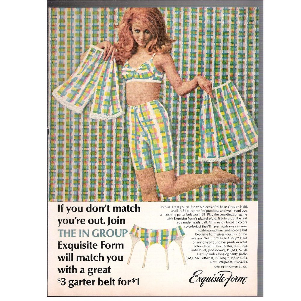 Vtg Exquisite Form Plaid Bra Garter ++ Print Ad